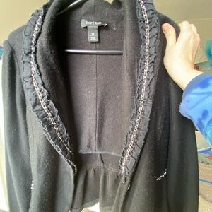 White House Black Market Black Cardigan with Chain Detail